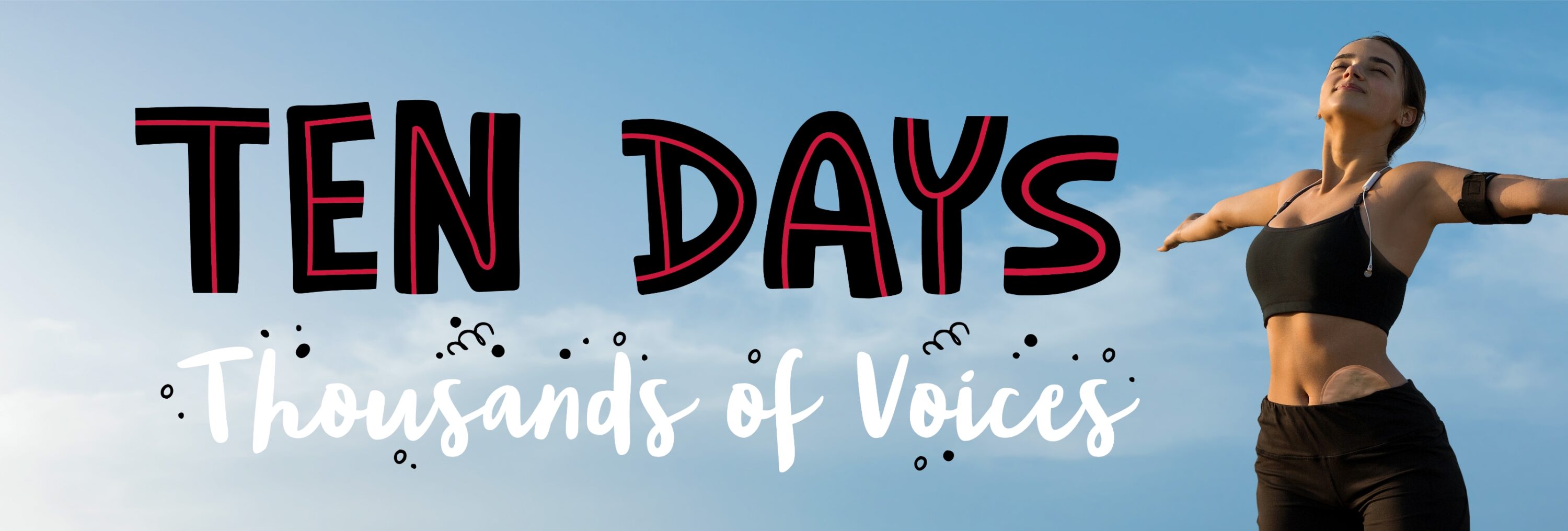 Ten Days Thousands of Voices logo design with Carefree ostomy user.
