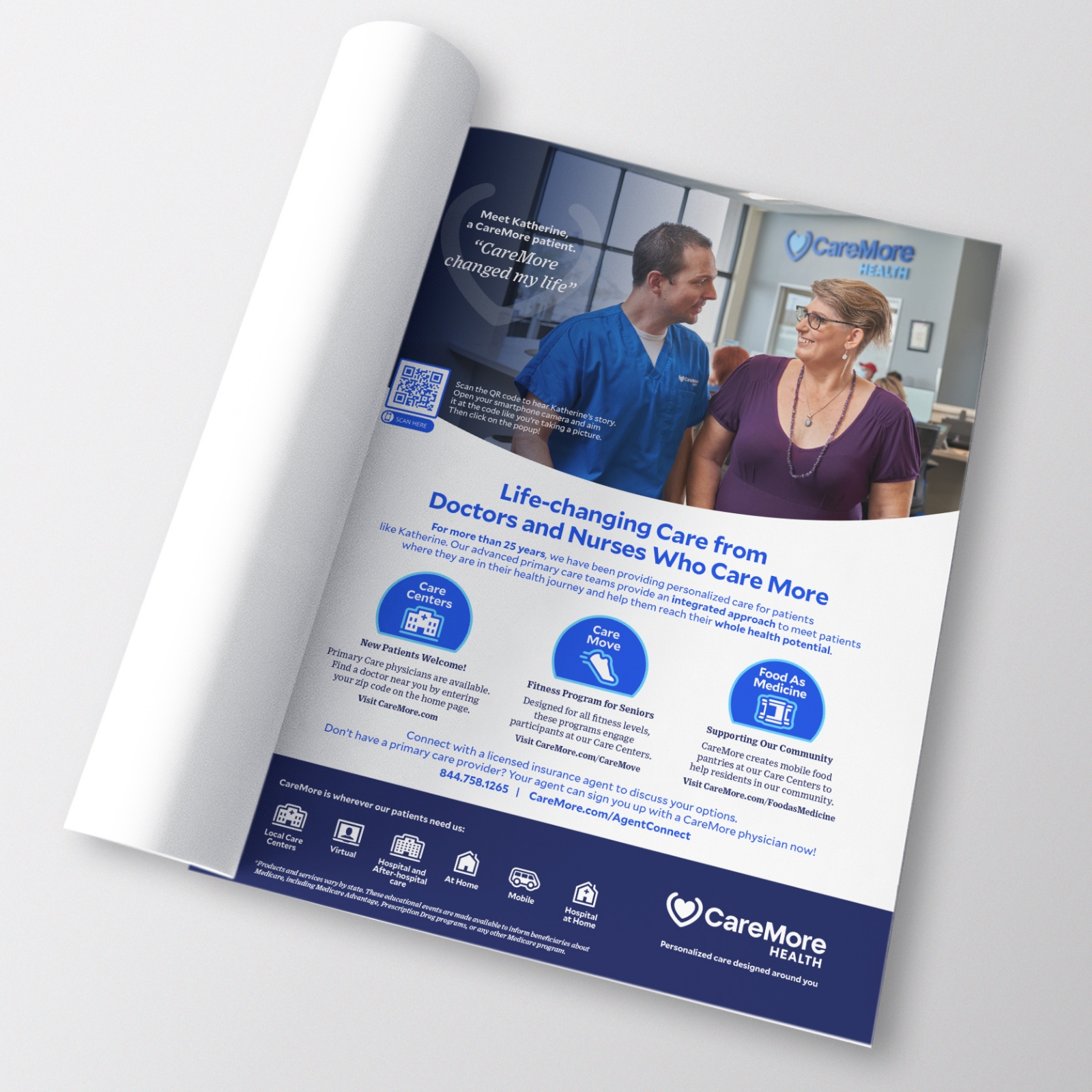 A print magazine ad for CareMore Health with a patient quote “CareMore changed my life”.