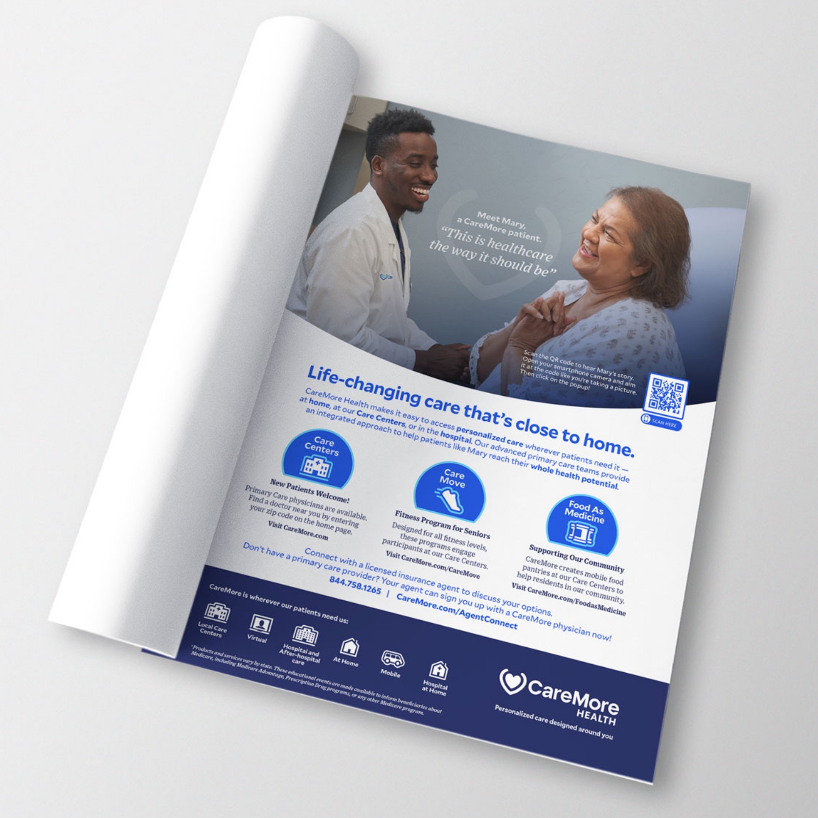 A print magazine ad for CareMore Health with a patient quote “This is healthcare the way it should be”.