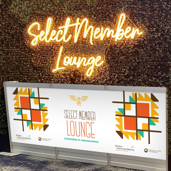 Critical Care Congress: Event sign and neon sign for “Select Member Lounge”