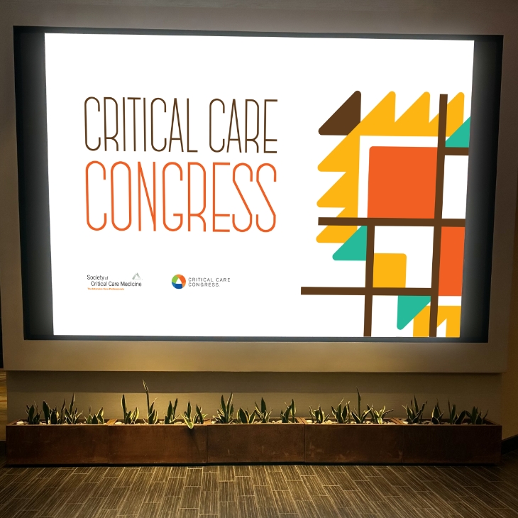 Critical Care Congress: Event graphic and logo on presentation screen.