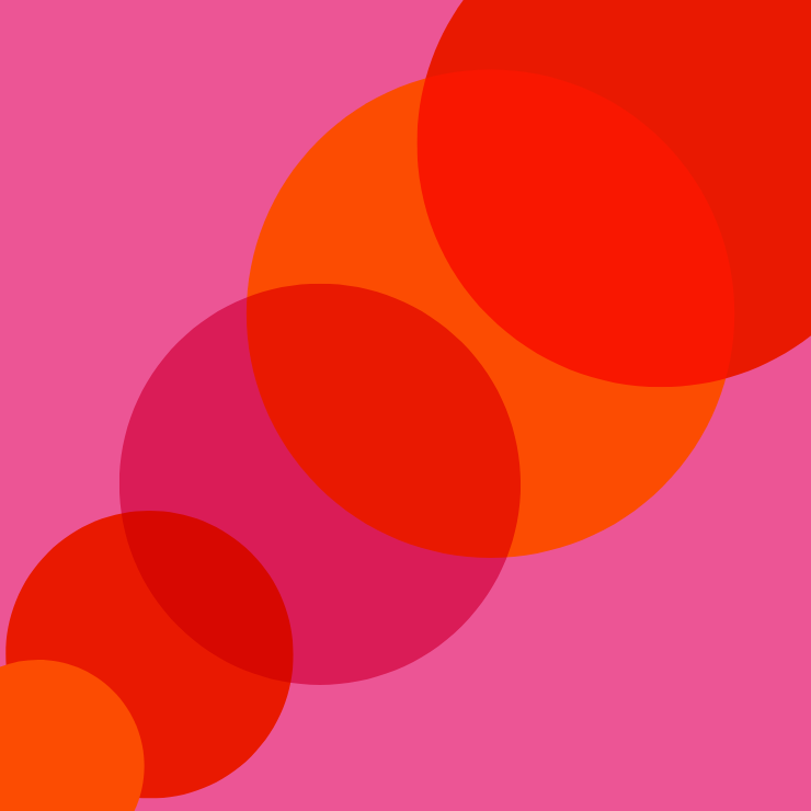 Abstract overlapping circles in red and orange on a vibrant pink background.