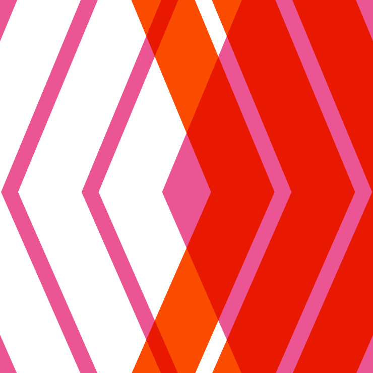 Abstract chevron pattern in layered shades of red, orange, pink, and white.