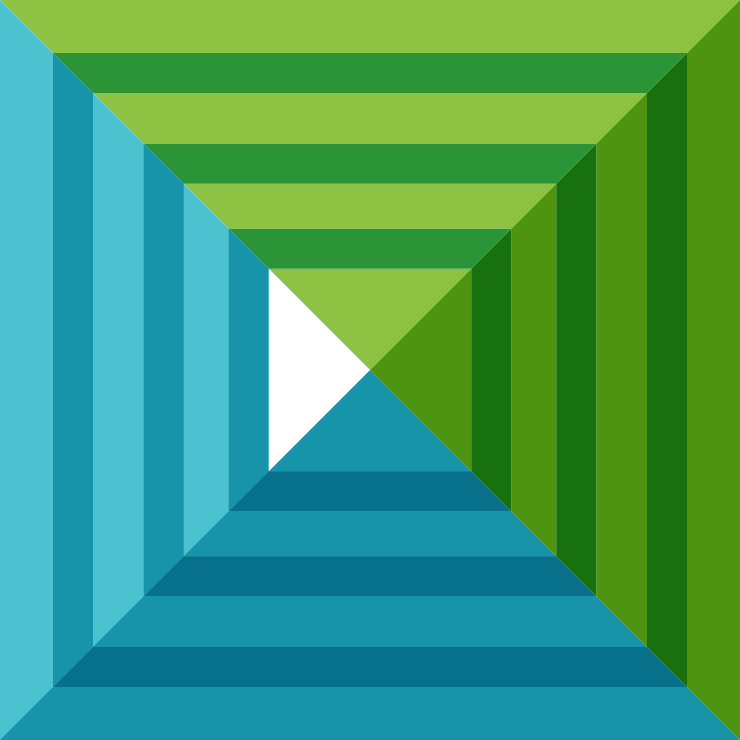 Abstract geometric design with layered green and blue triangles forming a central white point.