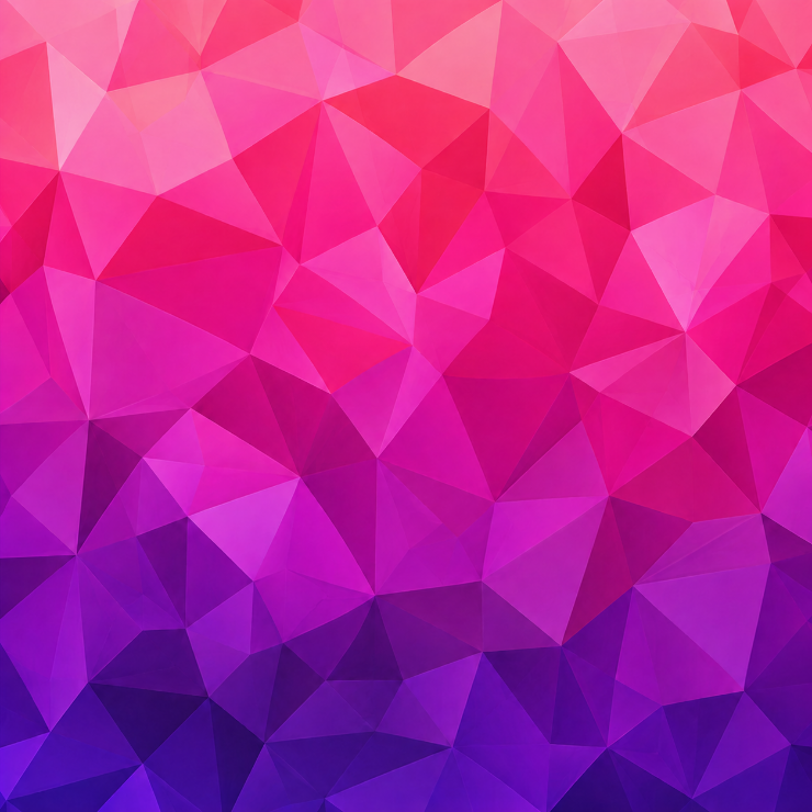 Low poly geometric background with vibrant pink fading into deep purple gradient.