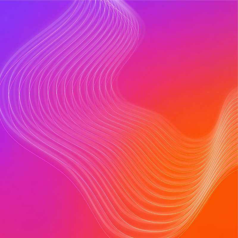 Abstract gradient background with flowing white wave lines over pink, purple, and orange tones.