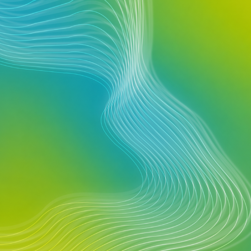 Abstract green and blue gradient background with flowing white wave lines.