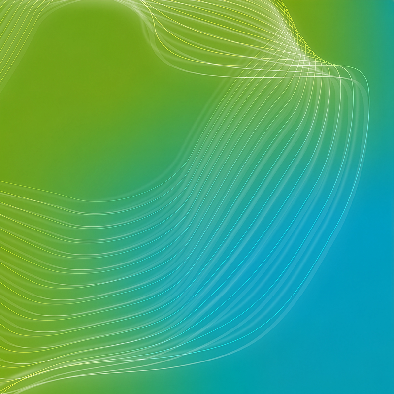 Abstract green and blue gradient background with flowing white wave lines forming sweeping curves.