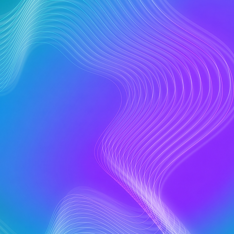 Abstract blue and purple gradient background with flowing white wave lines forming curved patterns.
