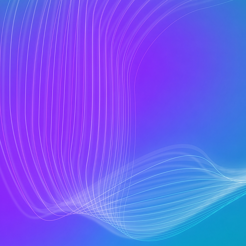 Abstract purple and blue gradient background with flowing white wave lines forming sweeping curves.