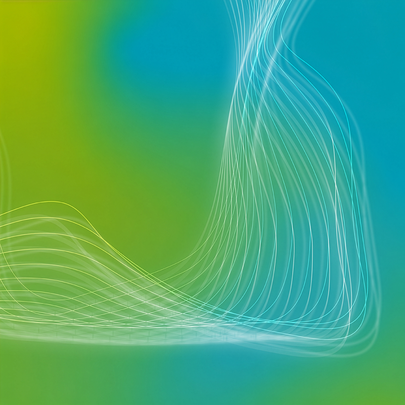 Abstract green and blue gradient background with flowing white wave lines forming sweeping curves.