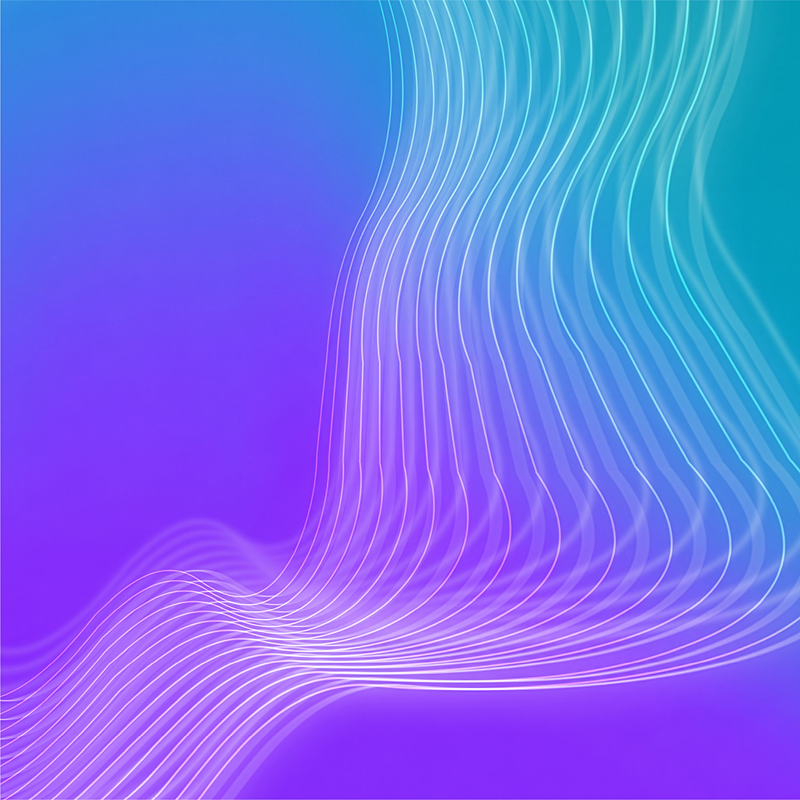 Abstract blue and purple gradient background with flowing white wave lines forming sweeping curves.