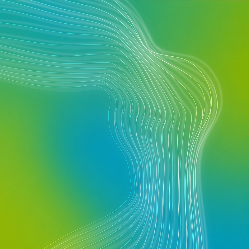 Abstract green and blue gradient background with flowing white wave lines forming sweeping curves.