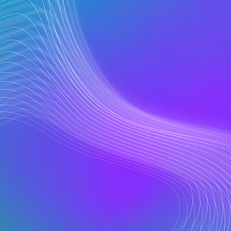 Abstract blue and purple gradient background with flowing white wave lines forming sweeping curves.